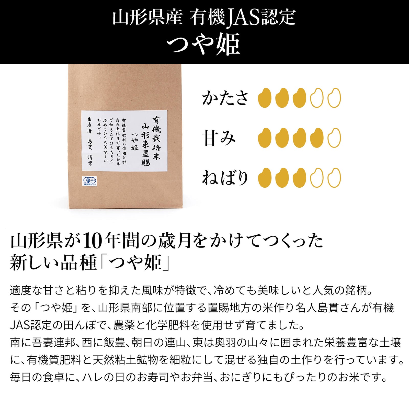 直送便】令和7年 山形県置賜産 有機JAS認定 つや姫 白米 玄米 分搗き米