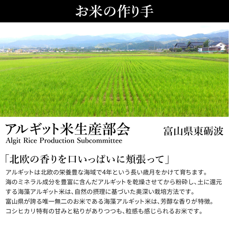 富山県東砺波産 特別栽培米 海藻アルギット米（コシヒカリ）はアルギット米生産部会が作っています